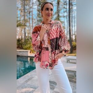 Fate Patchwork Boho Peasant Blouse